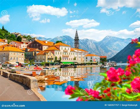 Perast at Bay in Kotor stock image. Image of destination - 160357757