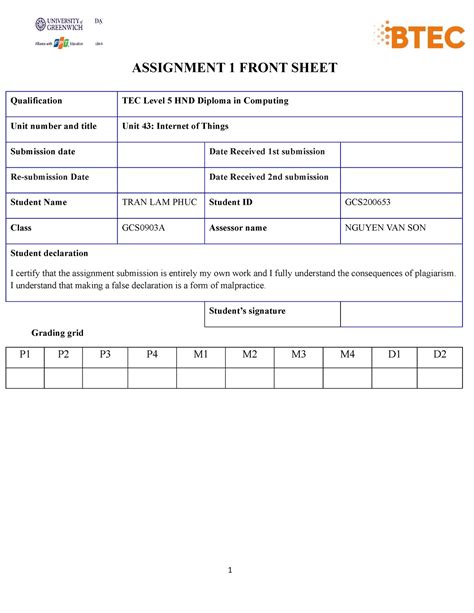 Io T Assignment Frontsheet Assignment Front Sheet