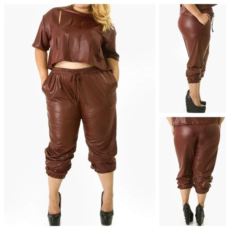 Starstruckfashion Plus Size Burgundy Faux Leather Joggers 3800