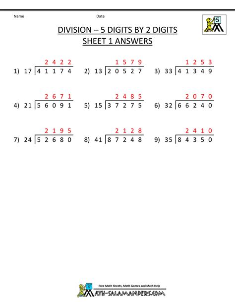 6th Grade Long Division Worksheets Printable Computer Tools