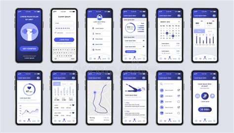 Set Of UI UX GUI Screens Fitness App Flat Design Template For Mobile