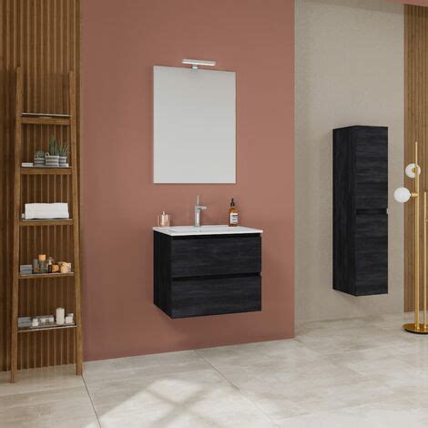 Mobile Bagno Cm Con Doppio Cassetto Quercia Grigio Scuro Berlin