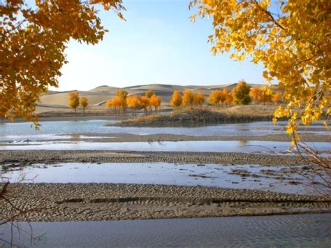 River Running Through The Taklamakan Desert Xinjiang China Photorator