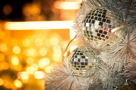 Christmas Tree Decorated With Mirror Disco Ball Stock Image Image Of