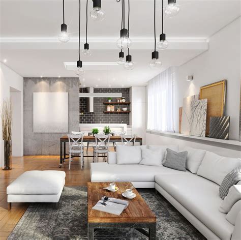 Modern Hipster Apartment Interior Living Room Without Sofa Grey Walls