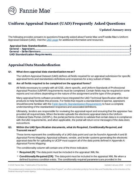 Pdf Uniform Appraisal Dataset Uad Frequently Asked Questions · The Uniform Appraisal Dataset