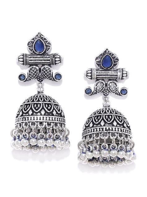 Buy Infuzze Navy Oxidised Silver Plated Stone Studded Handcrafted Dome