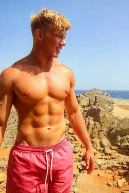 Shirtless Shaggy Blond Haired Muscular Man Male Beefcake Beach Photo