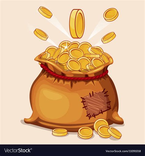 Cartoon full bag gold coins Royalty Free Vector Image