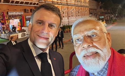 French President Emmanuel Macron Takes Selfie With PM Modi Before