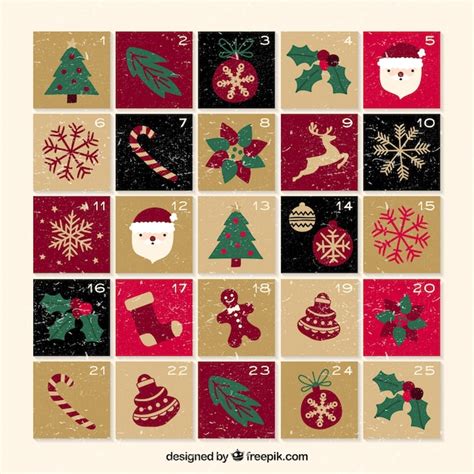 Lindo Calendario Navide O De Adviento Vintage Vector Gratis