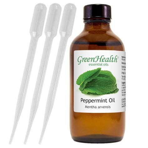 Peppermint Essential Oil 4 Oz Pure Natural With 3 Free Droppers