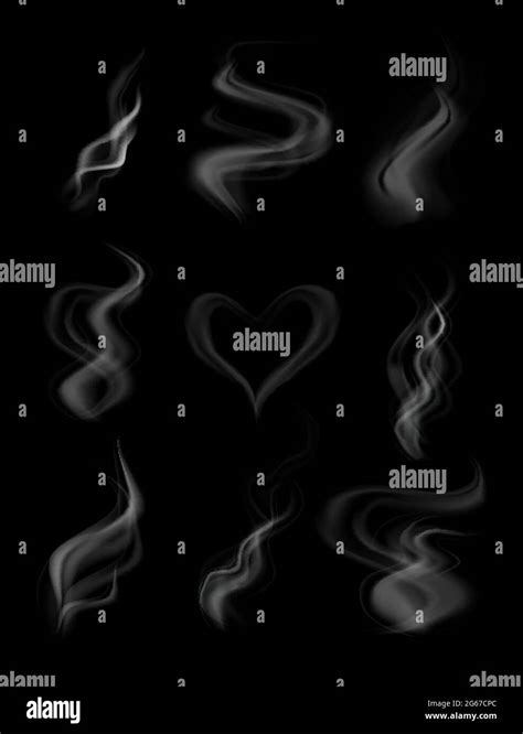 Vector illustration set of transparent different shapes smoke and steam ...