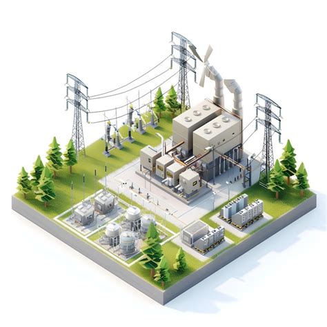 Isometric of EcoFriendly Power Grid Infrastructure in Natural Landscape ...