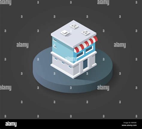 Isometric 3D Icon Shop Market City Infrastructure Urban Buildings And