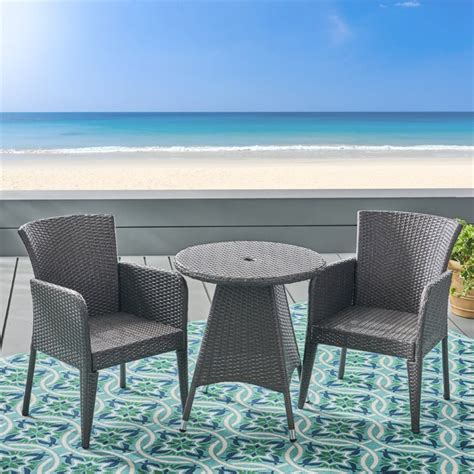 Noble House Corsica Piece Wicker Patio Bistro Set In Gray