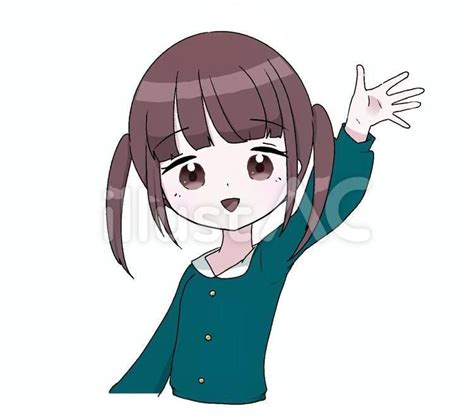 手をあげるツインテールの女の子 イラストac イラスト キャラクタースケッチ かわいい