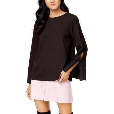 Kensie Womens Split Sleeve Knit Blouse Black Small