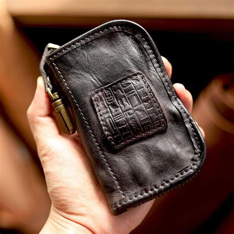 Cool Black Leather Mens Key Wallet Zipper Coin Pouch Card Front Pocket