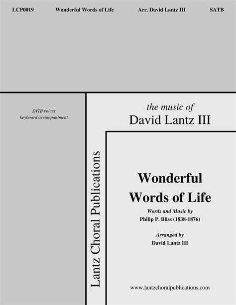 Wonderful Words Of Life Arr David Lantz Iii By Philip P Bliss Sheet