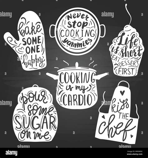 Set Of Funny Hand Drawn Kitchen And Cooking Quotes Stock Vector Image