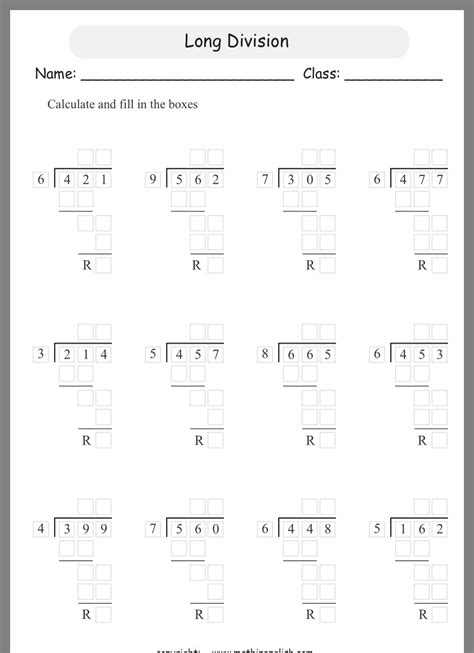 Grade 7 Long Division Worksheets