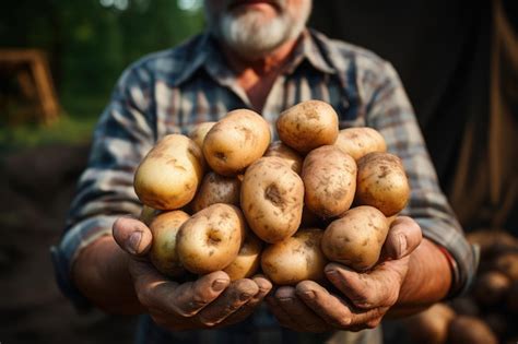 Premium Ai Image A Farmer Holds Potatoes In His Hands Ai Generated