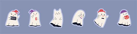 Kawaii ghosts collection. Halloween character set with scary and spooky faces. Isolated vector ...