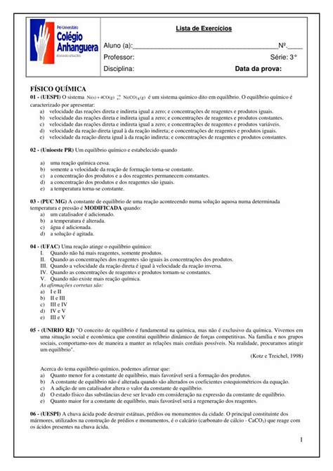 Pdf Lista De Exerc Cios Mica Pdf File Puc Mg A Constante De