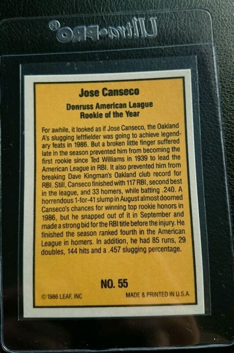 Donruss Highlights Jose Canseco Rookie Card Rc Oakland