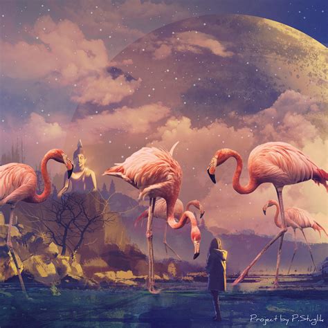 Flock of pink flamingos on Behance