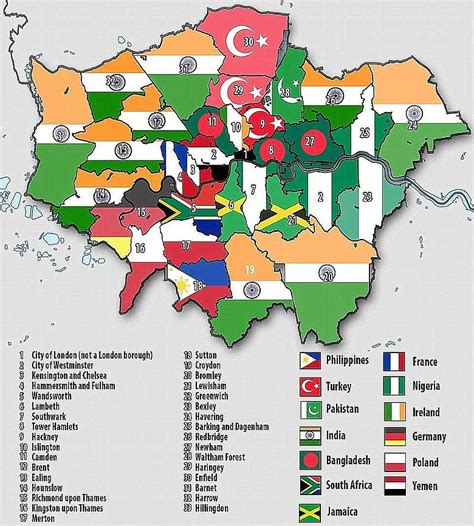 Największa zagraniczna populacja w Londynie z podziałem na gminy