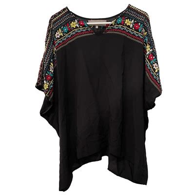 Double D Ranch Tunic Womens S Black Embroidered Beaded Shoulder Popover