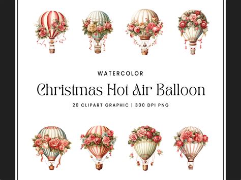 Christmas Hot Air Balloon Clipart Bundle Graphic By DesignScotch