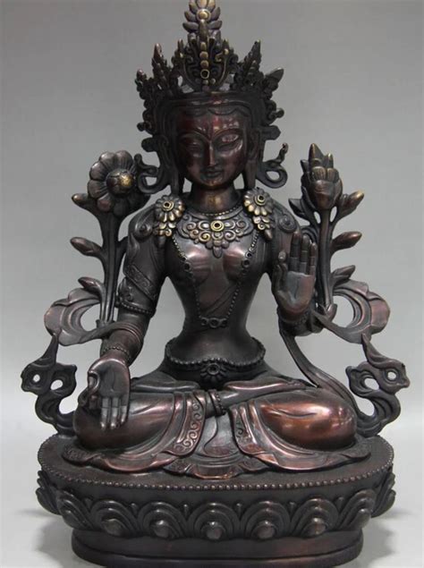 Tibet Buddhism Red Copper Bronze White Tara Guanyin Kwan Yin