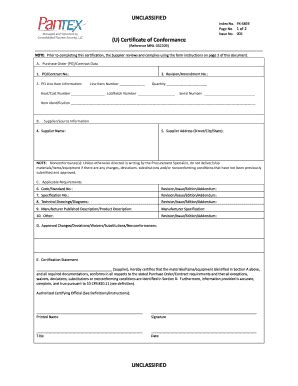 Fillable Online Standard Forms Px Certificate Of Conformance Fax