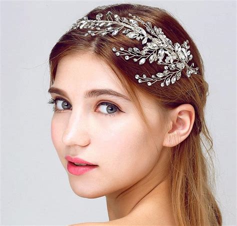 Bridal Wedding Flower Grecian Silver Headpiece Gatsby Flapper Bride