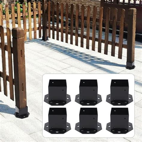 DENSET 4*4in 6Pcs Fence Post Anchor Base Support Bolt Down Metal Black ...