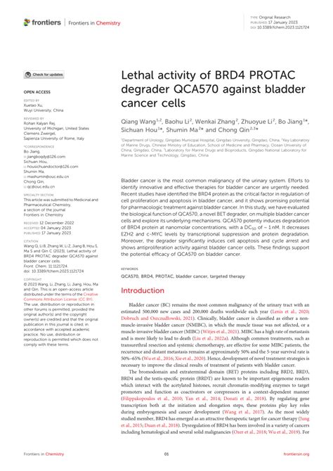 Pdf Lethal Activity Of Brd Protac Degrader Qca Against Bladder