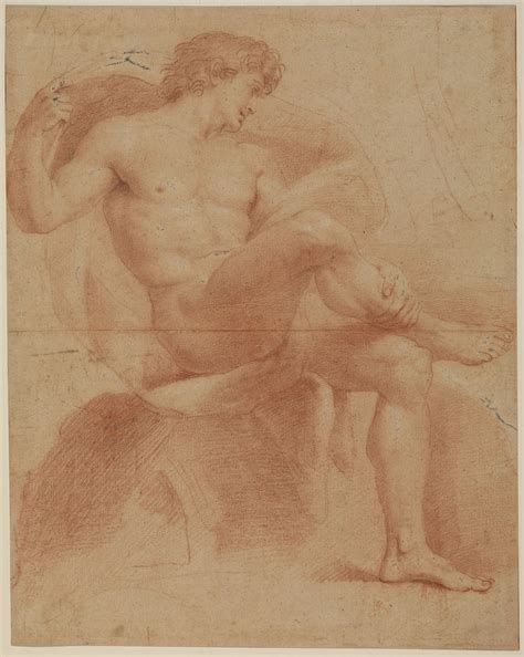 Rcin A Seated Male Nude Right Leg And Arm Raised