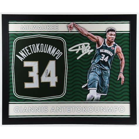 Giannis Antetokounmpo Signed 35x43 Custom Framed Jersey JSA COA