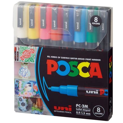 Estojo Caneta Posca Marcador Uni Ball PC 3M C 8 Cores Megalivros