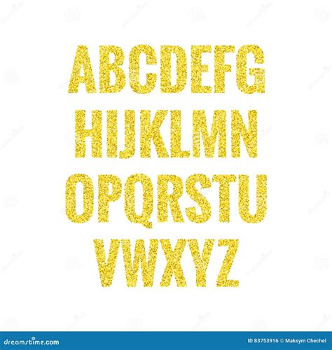 Gold Glitter Font Alphabet Shiny Sans Serif Typeface Stock Vector