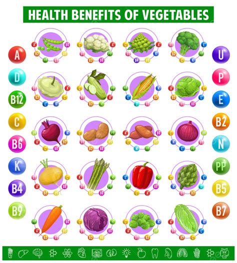 Chart Table Content Of Vitamins And Minerals In Vegetables Chart