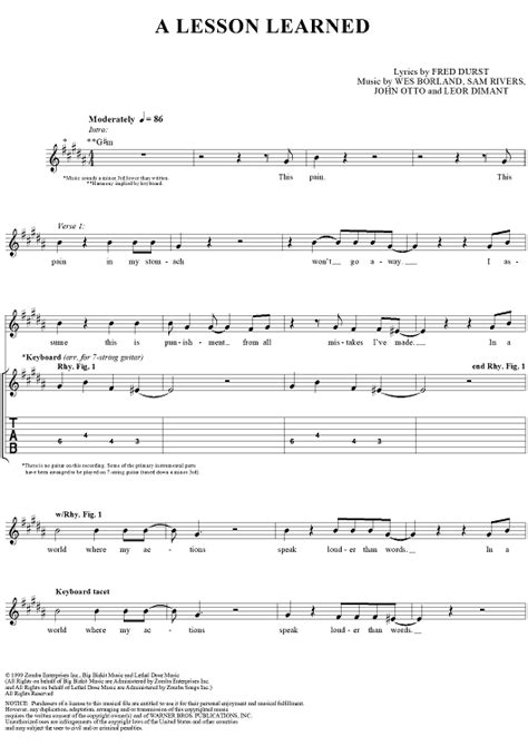 A Lesson Learned Sheet Music By Limp Bizkit For Guitar Tab Vocal