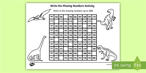 100 To 200 Chart Printable Dinosaurs Themed Teacher Made