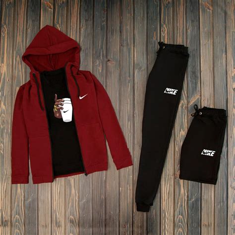 Комплект мужской Nike (Найк) Кофта + Штаны + Шорты + Футболка бордовый ...