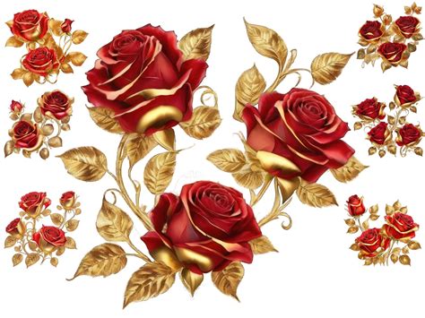 Watercolour Red Gold Roses Clipart Cute Red Gold Roses Png Flowers