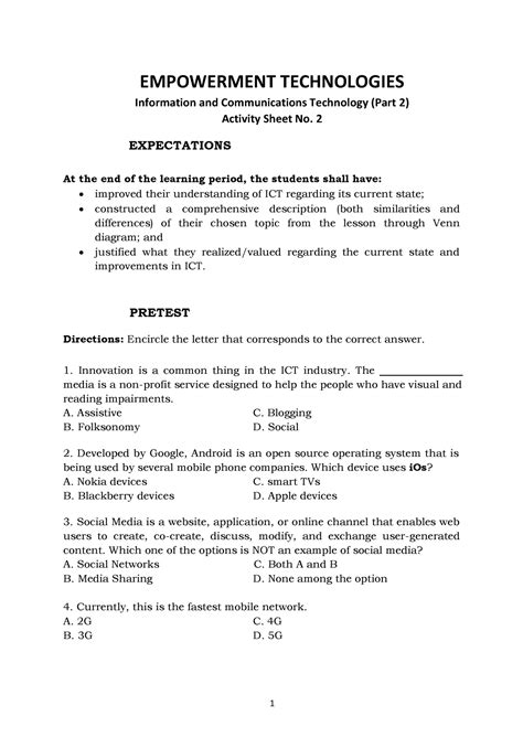 Emtech Activity Sheet No 1 Module 1 Week 5 EMPOWERMENT TECHNOLOGIES