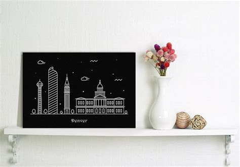 Black & White Denver Skyline Denver Drawing Art Print - Etsy